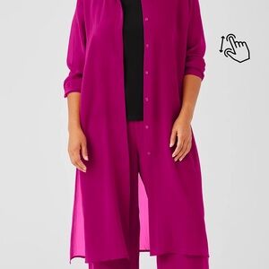 Eileen Fisher 100% Silk Fuchsia Button-Front Long Sleeve Tunic